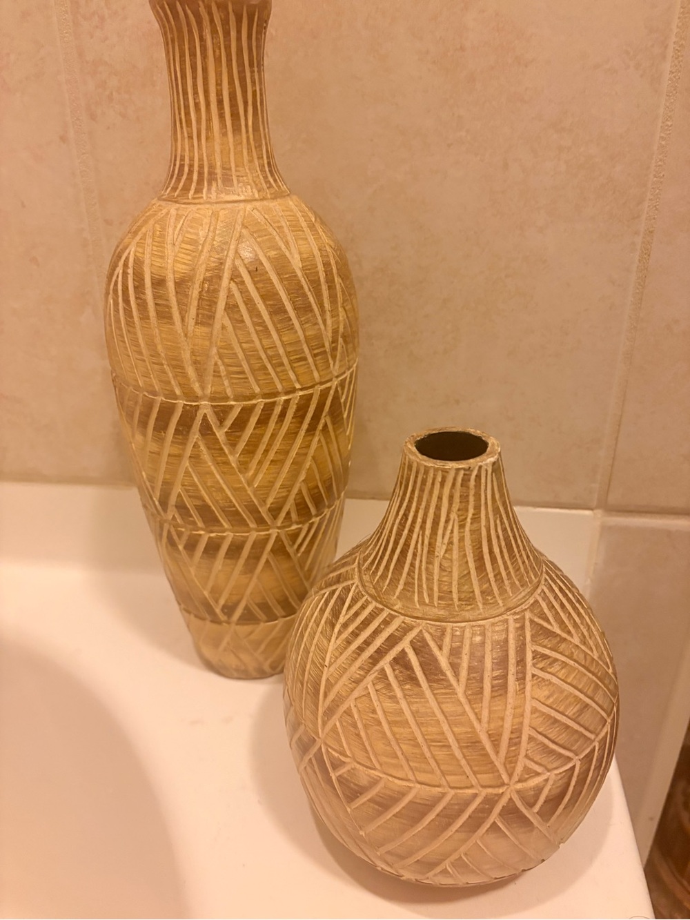 Decorative Textured Ceramic Vases - Beige